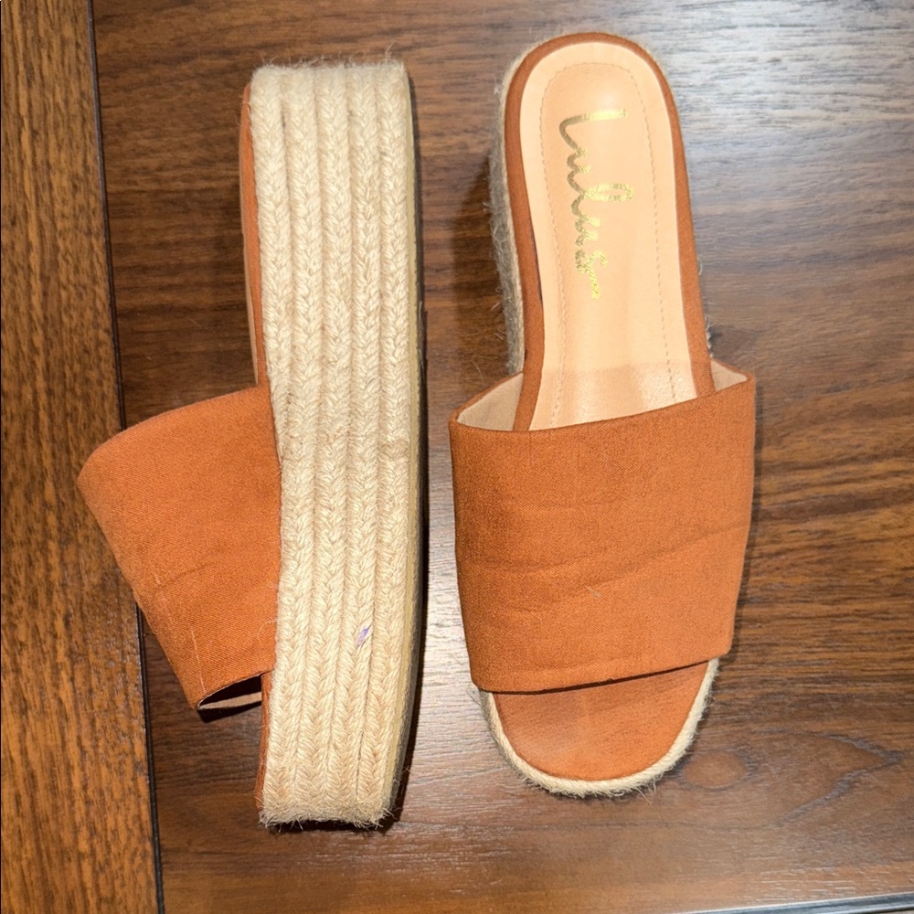 Lulu's Brown Espadrille Slide Sandals